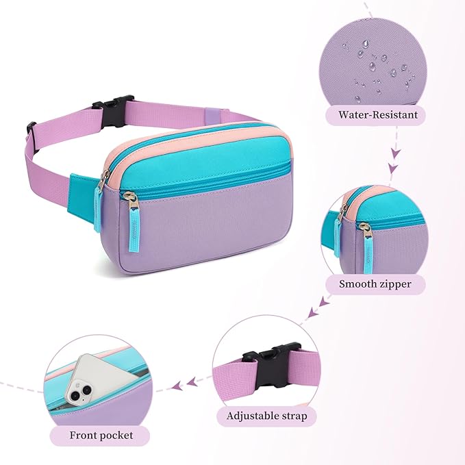 Fanny Pack Birthday Graduation Gifts for 7 8 9 10 11 12 13 Year Old Teen Girls Her Kids, Preppy Cute Trendy Stuff Colorblock Crossbody Bag Adjustable Belt Bags for Travel Essentials