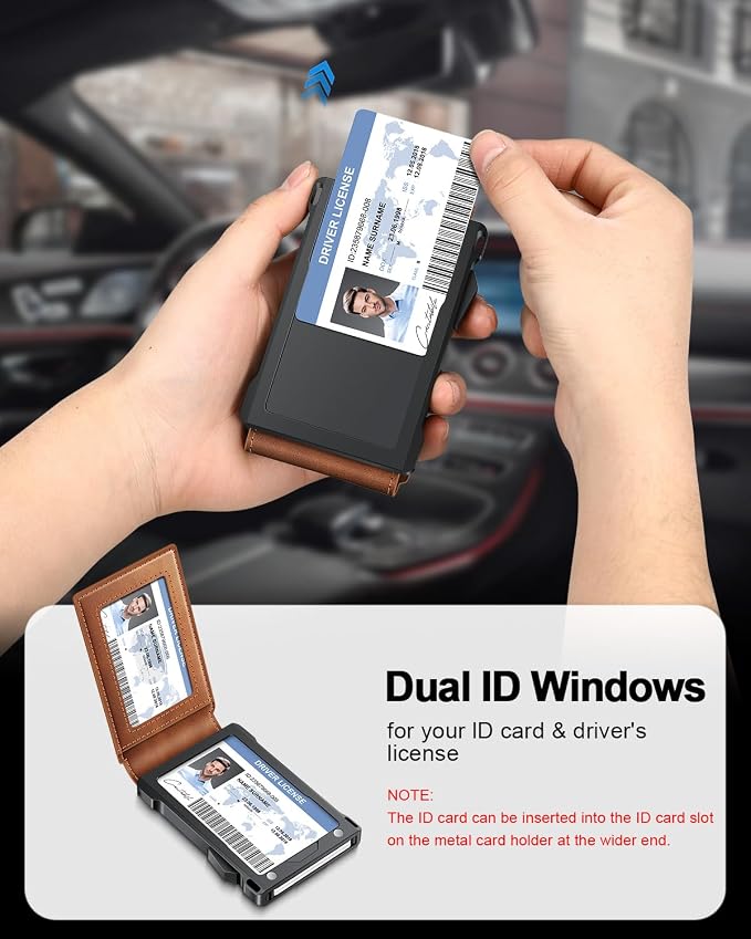 Wallet for Men RFID Wallet with 2 ID Windows & Money Clip, Slim Pop Up Card Holder for 10-12 Cards, Bifold Minimalist Smart Wallet for Front Pocket, Compact Metal Credit Card Holder, Gifts for Men