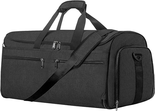 Garment Duffle Bags for Travel, Bukere Convertible Carry on Garment Duffel Bag for Men Women, Shoe Compartment, 2 in 1 Hanging Dress Suitcase Suit Travel Bags, Midnight Grey