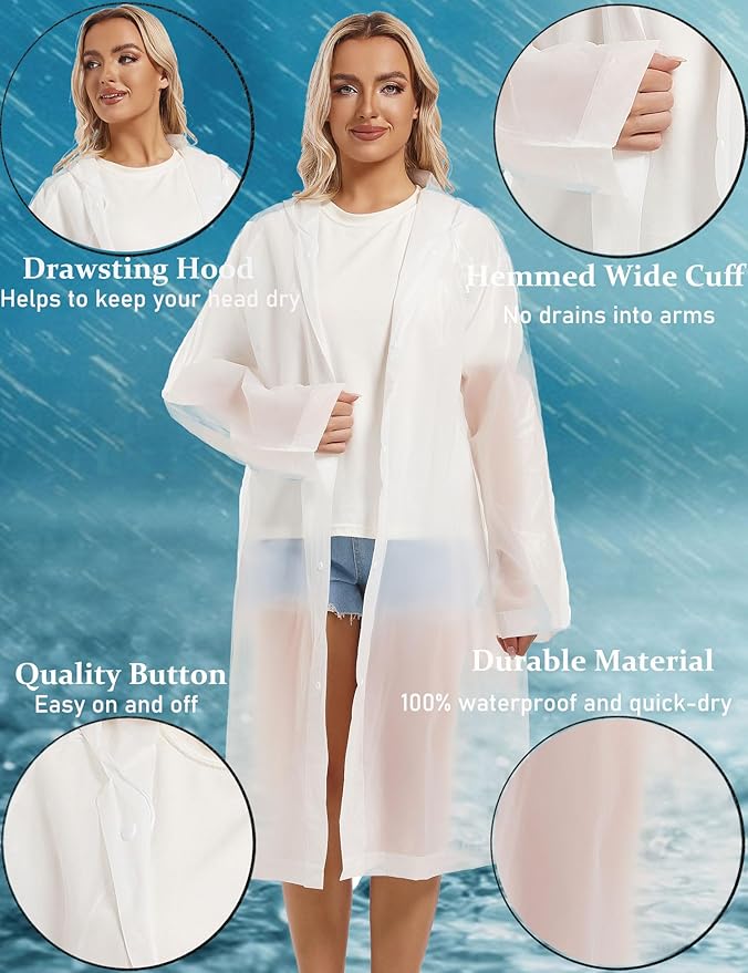 2PCS Rain Ponchos for Adults Reusable Rain Coats for Adults Rain Jackets Raincoats for Men Women