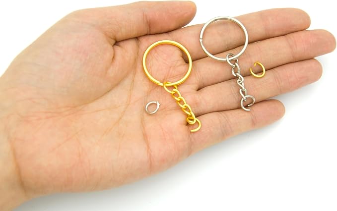 50Sets 1 inch Keychain Rings Golden Split Round Key Ring with Chain and Open Jump Rings for DIY Keychain Making Crafts
