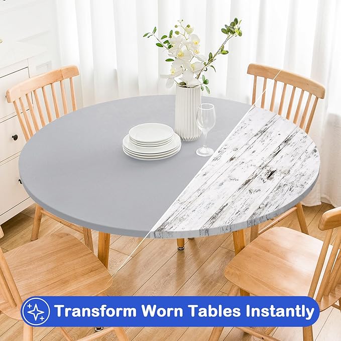 Wolkemer 2 Pack 5 Foot Silver Fitted Tablecloth 60 Inch Round Elastic Edges Table Cloth, Spandex Stretch Table Cover with Machine Washable Fabric for Wedding Party Picnic Dining Indoor Outdoor