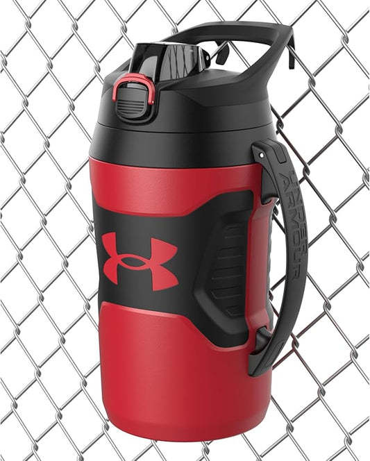 Under Armour Insulated Water Bottle with Handle & Fence Hook, Half Gallon Sports Water Jug, Leak-Resistant & BPA-Free for Baseball, Football & Gym - Red/Black, 64oz