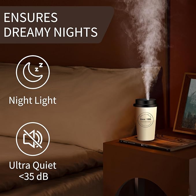 Portable Small Humidifier, Auto Shut-Off USB Personal Desktop Humidifier for Car, Office Room, Bedroom