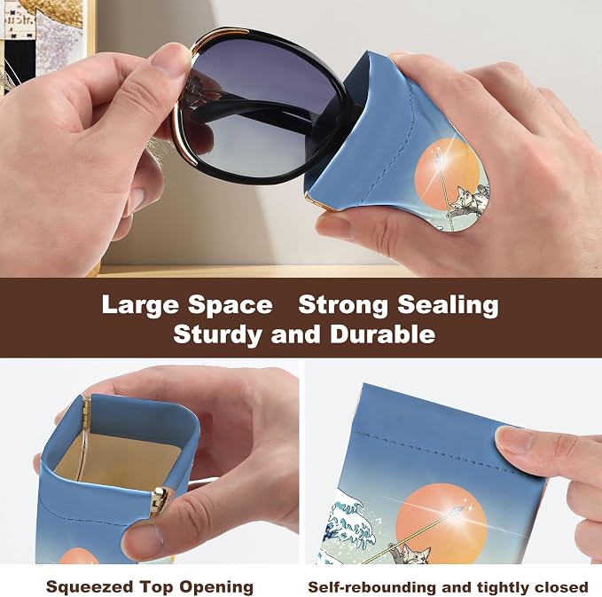 Anikathy 2Pcs Sunglass Eyeglass Glasses Case Soft PU Leather with Cleaning Cloth Cute Glasses Pouch Bag for Men Women Girs