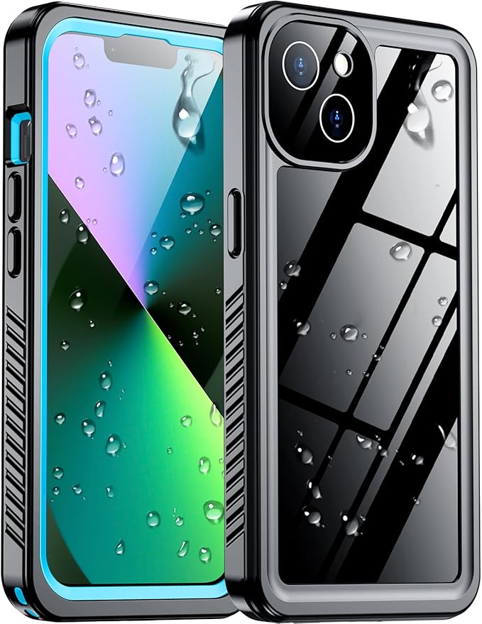 Compatible with iPhone 13 Case Waterproof, Built-in Screen & Camera Protector IP68 Underwater Full Body 13FT Military Dropproof Shockproof Phone Case 6.1"-Blue/Clear