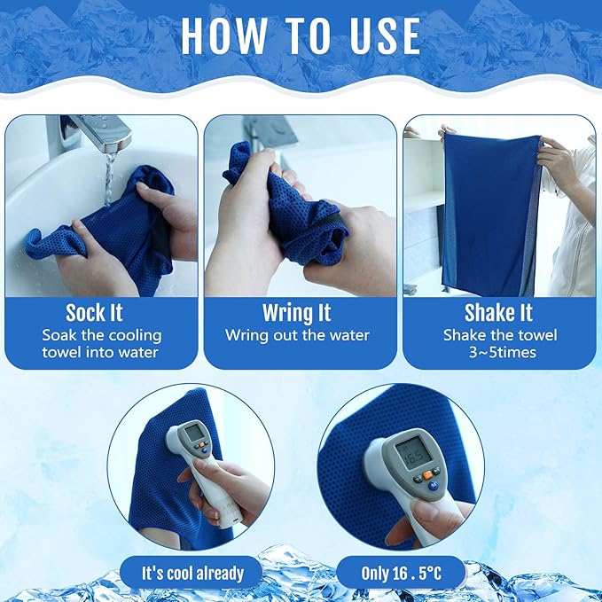 Hosuly 6 Pack Cooling Towels 40" x 12" Sport Towels, Cooling Rag for Neck and Face Ice Breathable Chilly Portable Neck Wraps for Yoga(Dark Blue)