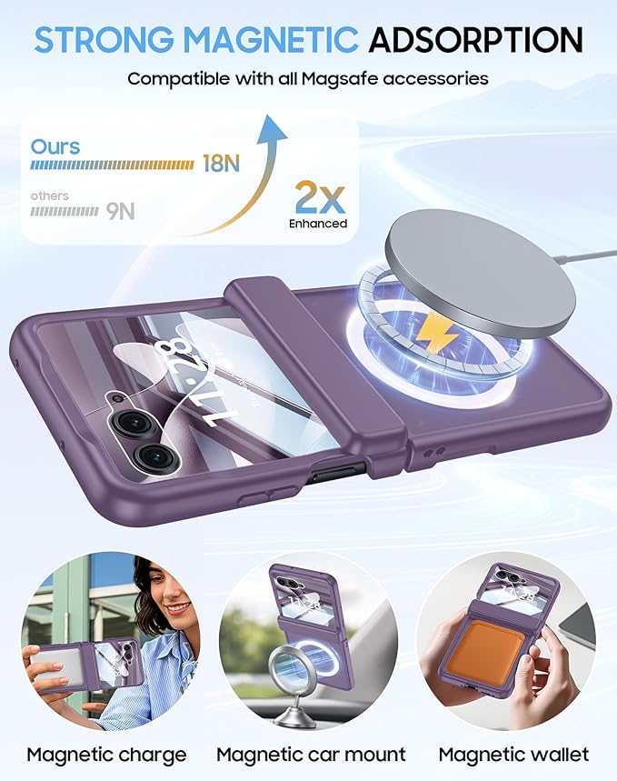 Magnetic for Motorola Razr Ultra 2026/2025 Case,Hinge Protection, Screen Protector, Compatible with MagSafe, Translucent Frosted, Shockproof Slim Cover for Razr Ultra 2026/2025-Purple