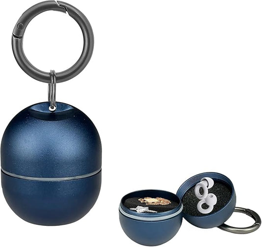 Jewelry Storage Box Case Gym Storage Jewelry Storage Box Case, Ring Organizer Container with Protective Sponge,Jewelry Care Protective Ring Holder with Keychain (1-Tier Blue)