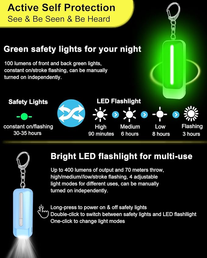 Personal Alarm for Women, Rechargeable with Safety Lights & Low Battery Notice, 130dB Siren with Extra Bright LED Flashlight Strobe Light for Emergency, Dual Light Sources Safety Keychain