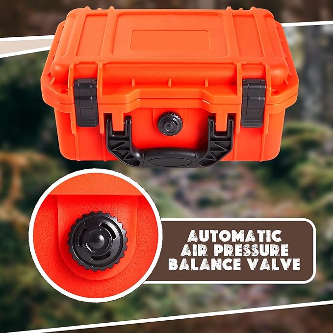 Relaxweex 1 Pcs Waterproof Hard Case with DIY Customizable Foam Insert Portable Protective Case with Knife for Camera Drones Equipments Tools Test Instruments(Reddish Orange,11.3 x 8.7 x 4.2 Inch)