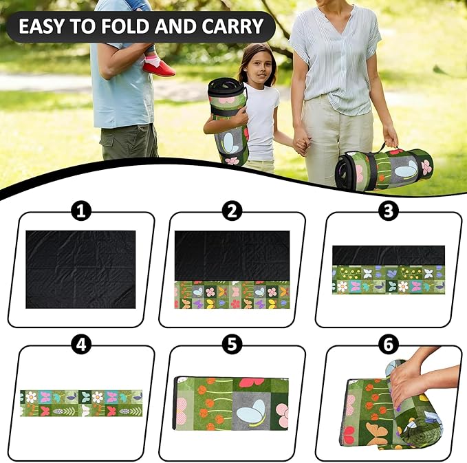 Floral Picnic Blankets Waterproof Foldable, 60″X80″ Packable Picnic Mat Butterfly Outdoor Blanket for Grass, Large Beach Blanket Sandproof Picnic Accessories for Camping Music Festival Park Lawn Party