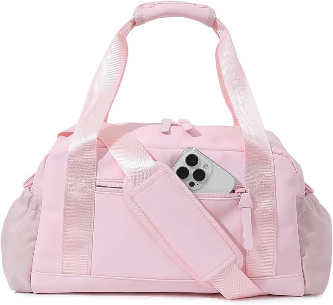 Bucosd Small Gym Bag for Women, Mini Crossbody Gym Duffle Bag with Wet Compartment, Carry on Gym Tote Bag for Workout Dance Sport Travel (Medium-Pink)