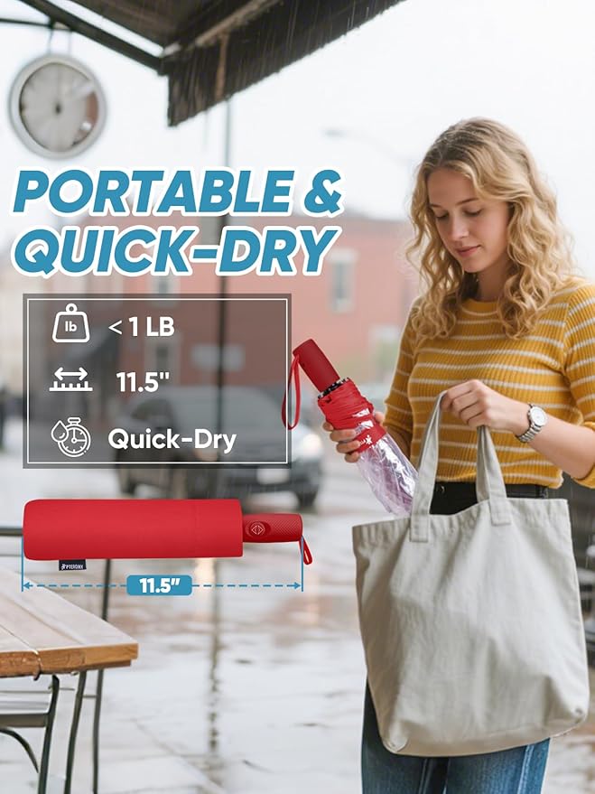 PTEROMY Windproof Travel Umbrellas for Rain and Sun, Withstands 85MPH Winds Auto Open Close Folding Umbrella with Ergonomic Handle, Quick Dry Canopy for Commuting or Backpack