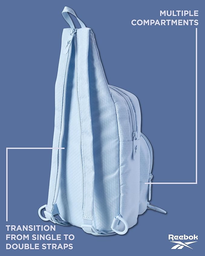Reebok Unisex Crossbody Bag - Convertible Compact Durable Cross Body Bag for Women and Men - Gym and Travel Essentials, Size One Size, Cosmos Blue