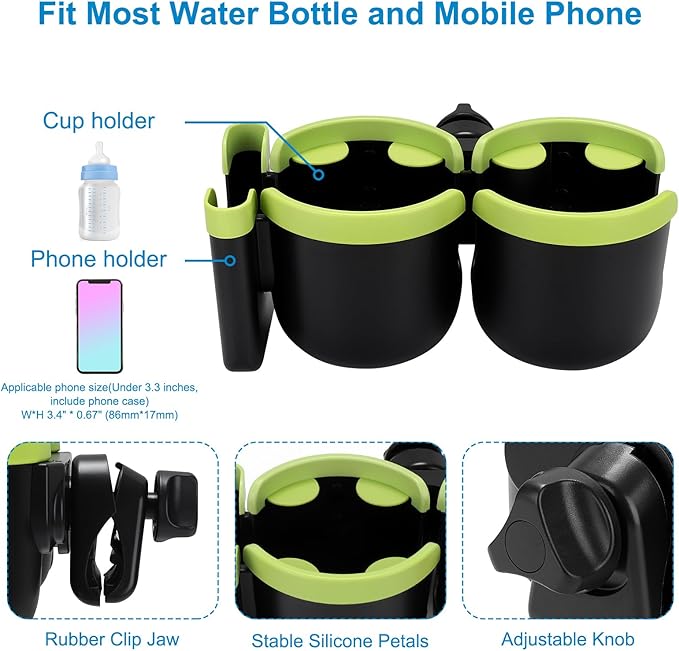 Accmor Stroller Cup Holder with Phone Holder, Bike Cup Holder, Universal Cup Holder for Uppababy Nuna Doona Strollers, 2-in-1 Cup Holder for Walker, Wheelchair, Scooter