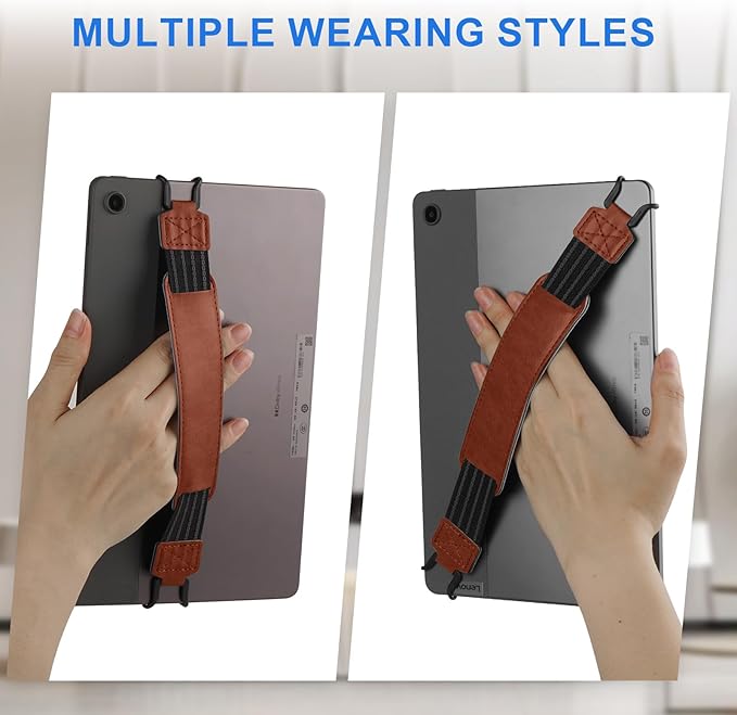 HoYiXi Soft Hand Strap for 9-11 Inch eReaders & Fire Tablet Compatible with Fire HD 10/iPad 9.7 /iPad mini/Galaxy Tab A8 A9/Huawei Lightweight Black High-Elasticity Finger Grip Holder -Brown
