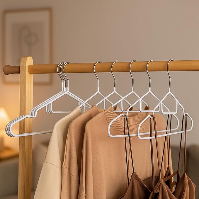 Clothes Hangers 20Pack,White Metal Hangers with Tie Bar,Non-Slip Heavy Duty Hanger with Shoulder Notches for Dress and Camisole,Space-Saving Shirt Hanger（White）