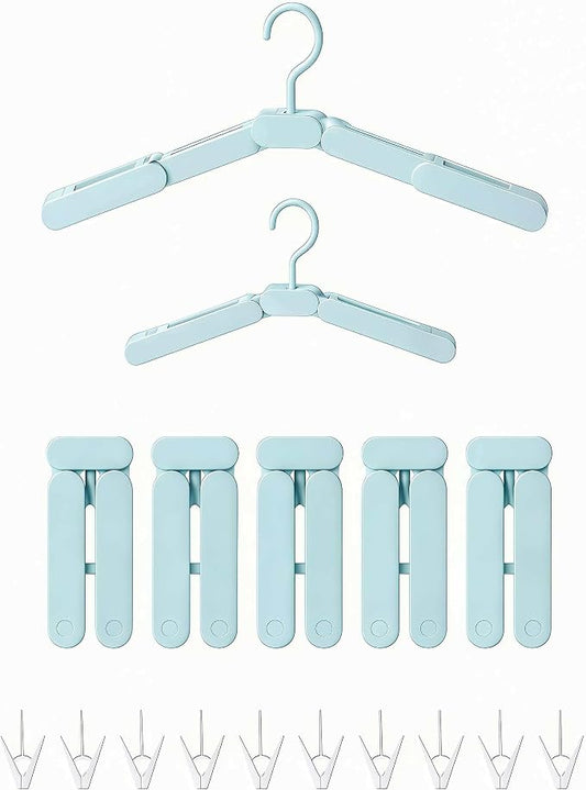 Foldable Travel Hangers with Clips 5 Pack Adjustable Collapsible Cruise Essentials 2026 - Portable Space Saving Travel Must Haves for Hotel Cruise Ship RV Dorm Room with 10 Non-Slip Clips & Shoe Hooks