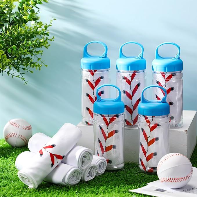 Hahafelt 12 Pack Baseball Cooling Towels, Baseball Ice Towels for Neck, 40"x12" Breathable Chilly Towel with Plastic Container, Microfiber Sport Towel for Players Team Gift Sport Party Favors