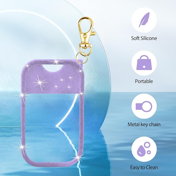 Silicone Case Compatible with Touchland Hand Sanitizer Spray, Protective Case with Keychain for 1 fl oz, Hand Sanitizer Spray Accessory (Glitter Sequin Purple)