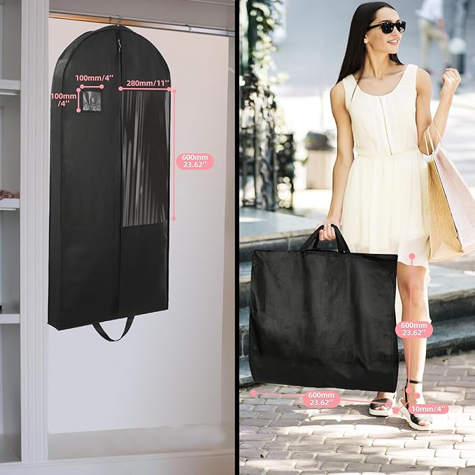 Garment Bags for Hanging Clothes and Travel with 4" Gusseted, Suit Cover for Clothes,Coats,Suit,Jackets,Dress,Shirts,Skirt. (Black-50"-3pcs-Double zipper-Thickened 80G Non-woven Fabric)
