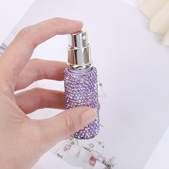 3 Pack Rhinestone Perfume Spray Bottle Crystal Travel Refillable Perfume Atomizer Bottle Portable Mini Perfume Spray Dispensers for Women 5 ML, Pink Purple Silver