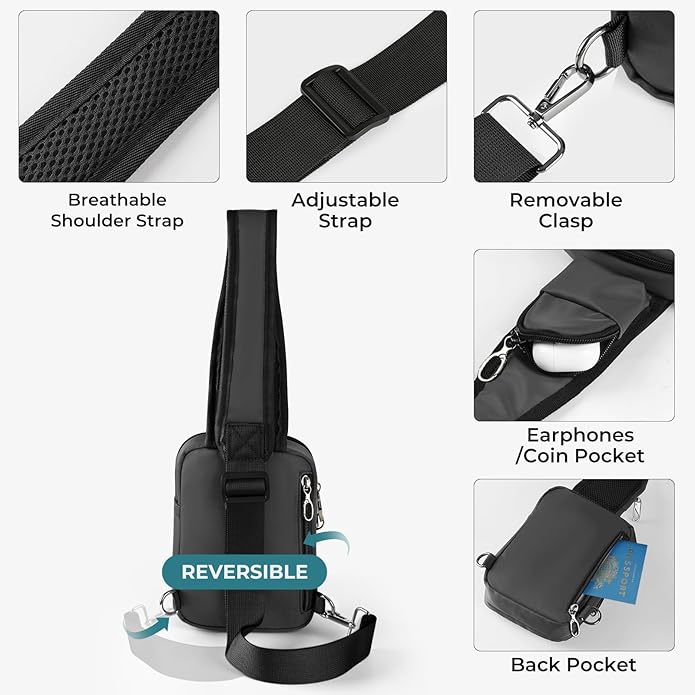 BROADREAM Sling Bag, Crossbody Bag with Anti-Theft Lock Zipper, RFID Blocking & Water Resistant for Travel Work Sport