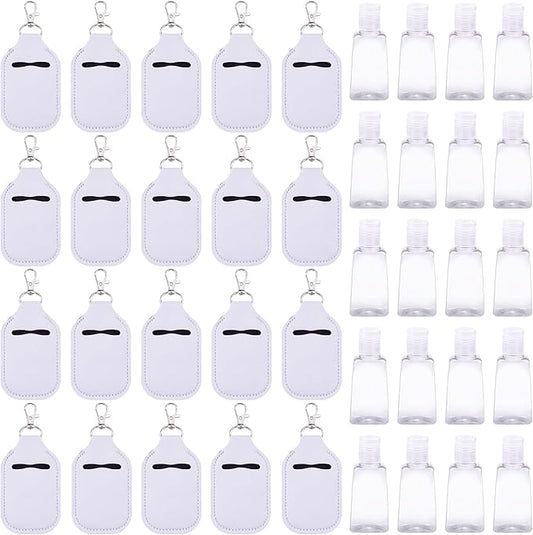 Duufin 40 Pieces Hand Sanitizer Keychain Holders Set with 20 Pieces Hand Sanitizer Holder and 20 Pieces Empty Travel Bottles