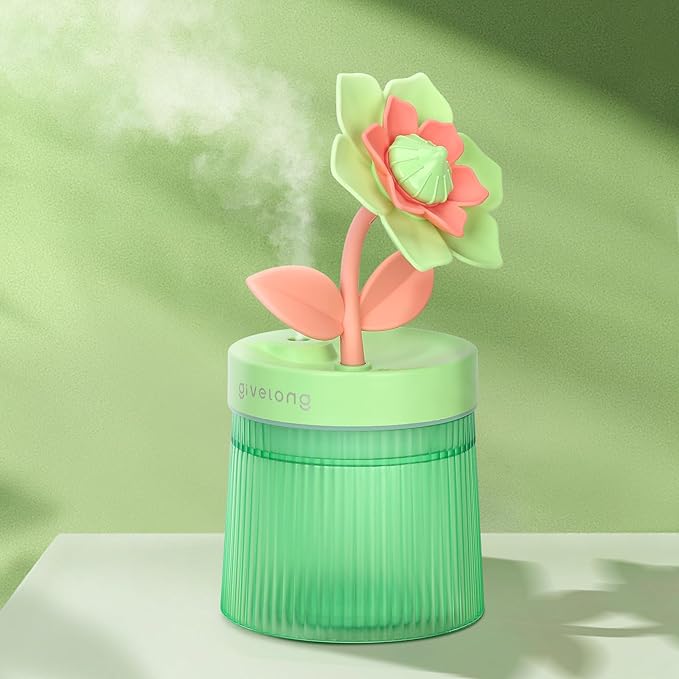 260ml Flower Mini Humidifier, Green Gardenia Desktop Small Humidifiers, Personal Cool Mist Humidification, USB Desk Humidifier for Bedroom, Office, Travel & Indoor Plants