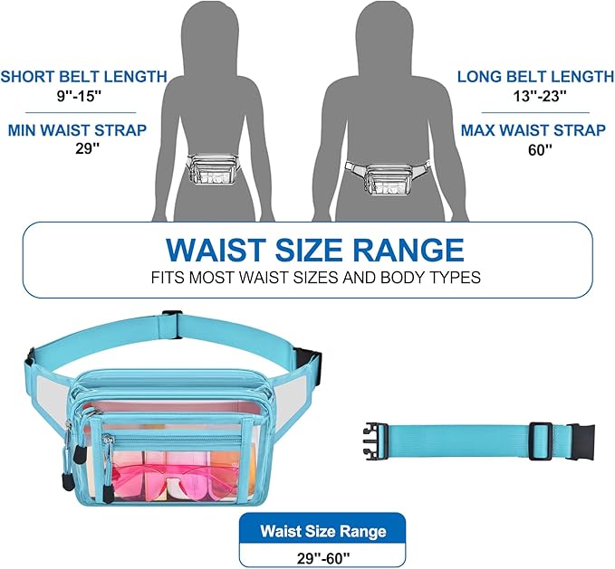 Clear Bag Stadium Approved Clear Fanny Pack for Women for Work,Multi-purpose Waist Bag for Travel & Sporting Event