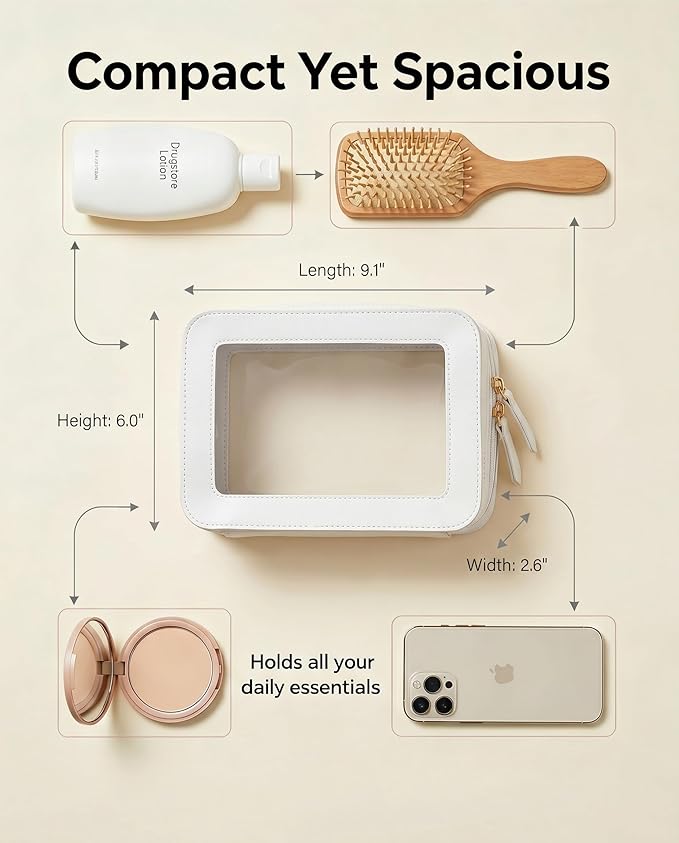 LETGO Clear Makeup Bags, TSA Approved Toiletry Bag with Zipper, Transaparent Beach Makeup Organizer Fit Carry-on Travel Essentials,Clear Cosmetic Bags for Women Men (O-Beige)