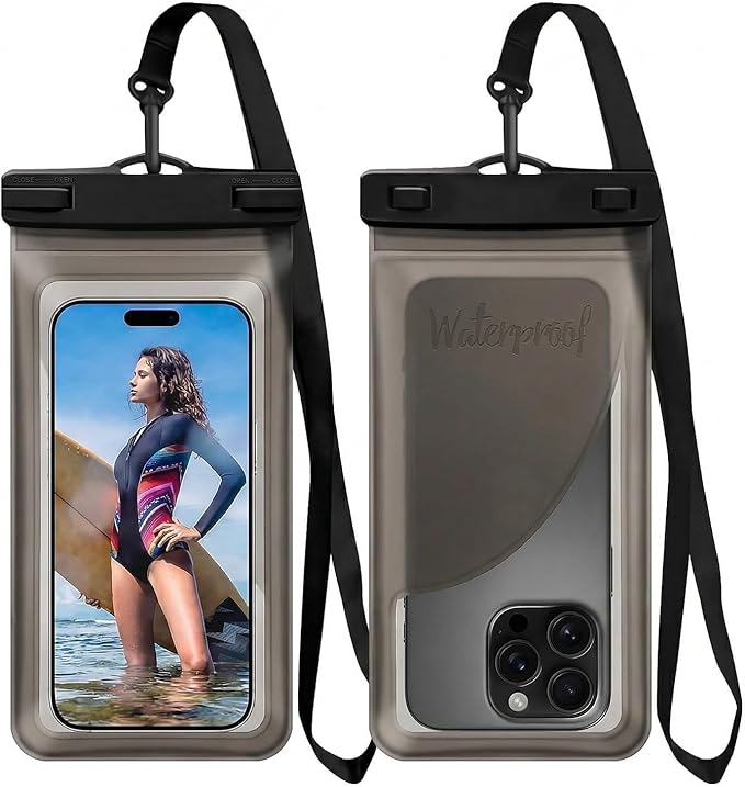 Waterproof Phone Pouch, with Interior Card Pocket, Large Waterproof Phone Case for iPhone 17 16 Pro Max, IPX8 Cellphone Dry Bag, Beach Cruise Ship Essential,1 Pack Translucent Black-8.3″