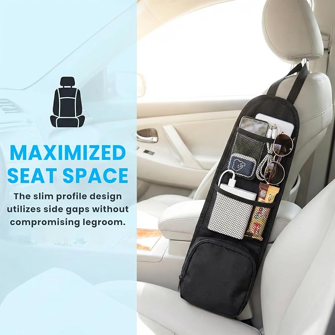 2 PCS Car Seat Storage Hanging Bag, Multi-Pocket Auto Interior Seats Side Organizer with Mesh Pockets, Multifunctional Vehicle Seat Mesh Storage Bag for Phones Wallets Glasses