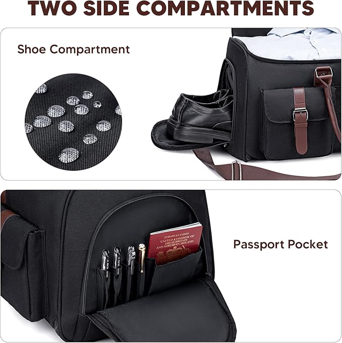 Carry on Garment Bag,Vessgra 2 in 1 Duffle Bag for Travel Convertible Garment Duffel Bags for Men Women Inner Dry/Wet Compartment Suit Bag Travel with Shoe Compartment Bussiness Weekender Trip,Black