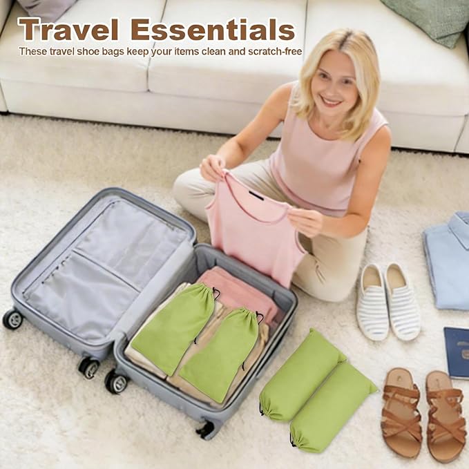 10 Pcs Single Shoe Bags for Travel,18"X9"shoe travel bag for Packing Dustproof Shoe Bag storage Sneaker Travel Bags Washable & Reusable dust bags for Boots Handbags Shoes & Toys (Green)