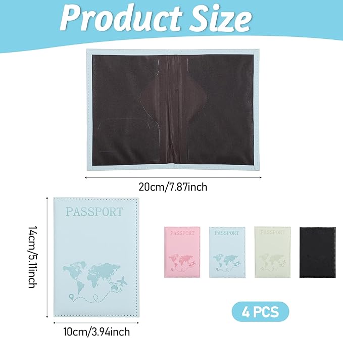 4 Pcs Ultra Slim Passport Wallet, PU Leather Passport Cover, Passport-Holders Blocking-Passport Cover Case for Credit Card Cash Air Ticket