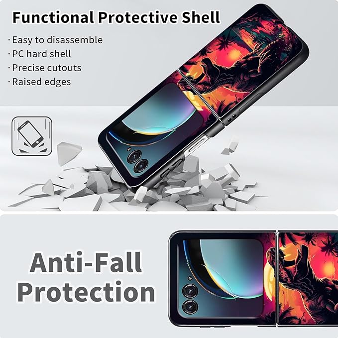for Motorola Razr 2025 Case,for Moto Razr 60 Phone Case Cute Slim Hard PC Ultra-Thin Anti-Scratches Shockproof Protective Phone Cover,Cute Dinosaur Dusk