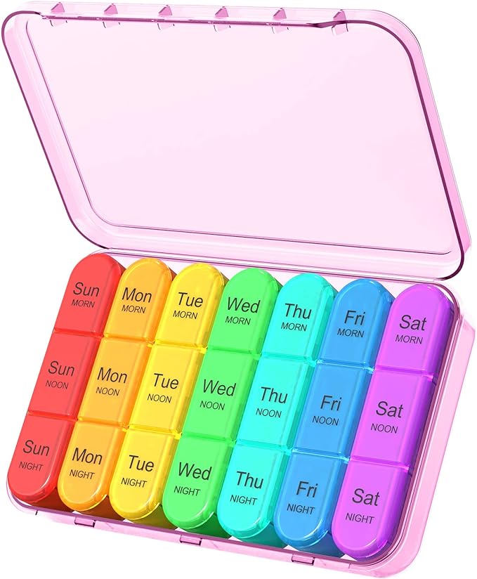 Daviky Daily Pill Box Organizer - 7 Day Pill Box with 3 Compartments, Holds Vitamins and Medication