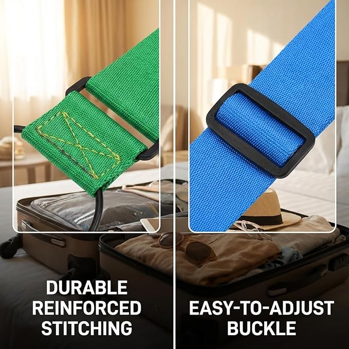 Luggage Straps for Suitcase, 5-Pack Adjustable Travel Straps for Multiple Bags, Durable Elastic Connector Straps for Airport Consolidation and Hands-Free Transport