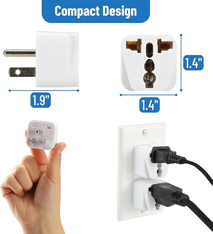 Bates- Universal Adapter, 6 Pack, White Travel Adapter, UK to US Plug Adapter, Universal Plug Adapter Plug, Universal Travel Adapter, European to American Plug Adapter, Europe to US Plug Adapter