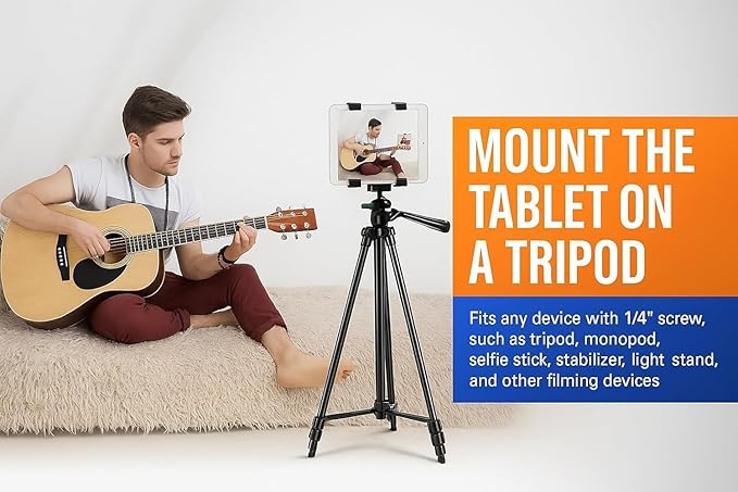 Acuvar Universal Tablet Tripod Mount Holder, Adjustable Stand Adapter for iPad, Samsung Galaxy Tab & Microsoft Surface, Fits 8-11 Inch Tablets, Tablet Holder with Remote Shutter