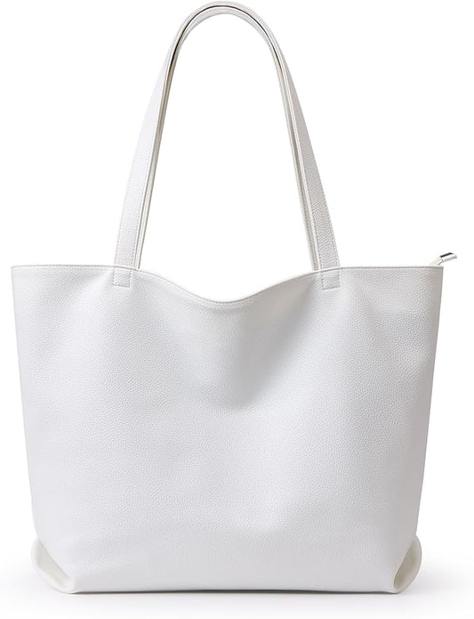 WLLWOO Soft Vegan Leather Tote Bag for Women Large Casual Hobo Handbags Zipper Shoulder Work Daily Weekender Travel Purse