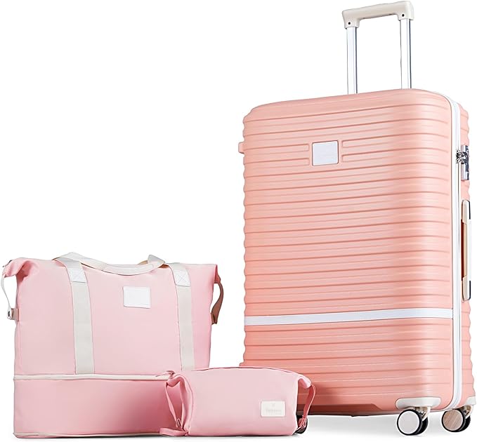 Joyway 28 Inch Large Luggage Hardside Suitcase with Spinner Wheel, Lightweight 3 Piece Suitcase Set with TSA Lock(Pink)