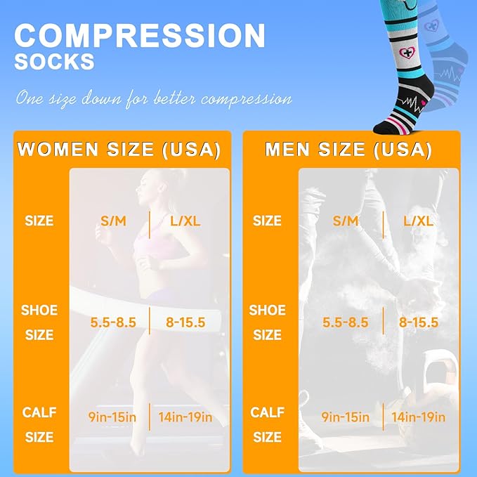 cerpite Compression Socks for Women & Men 6 Pairs Knee High Compression Socks 20-30 mmhg Best for Running,Nurse,Travel