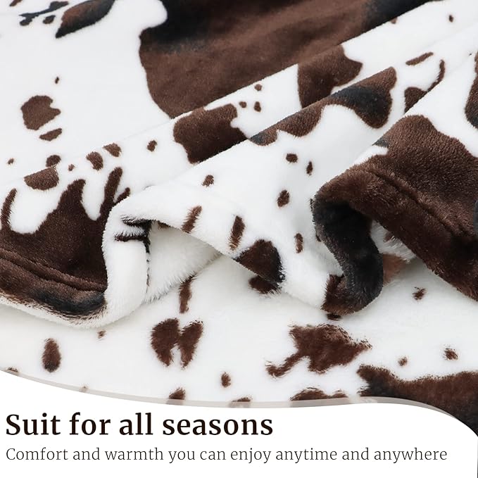 Cow Print Blanket Flannel Fleece Twin Size Blankets and Throws Fuzzy Lightweight Warm Cozy Black Cow Blankets Soft Microfiber Couch Sofa Throw Blanket Gift for Adults All Seasons 60" x 80"