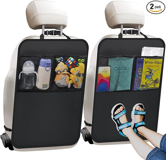 Kick Mats with Organizer -2 Pack Backseat Protector SeatCovers for Your Car, SUV, Minivan or Truck Seats - VehicleBack Seat Kids Safety Accessories -Universal Fit AutomotiveInterior Protectors