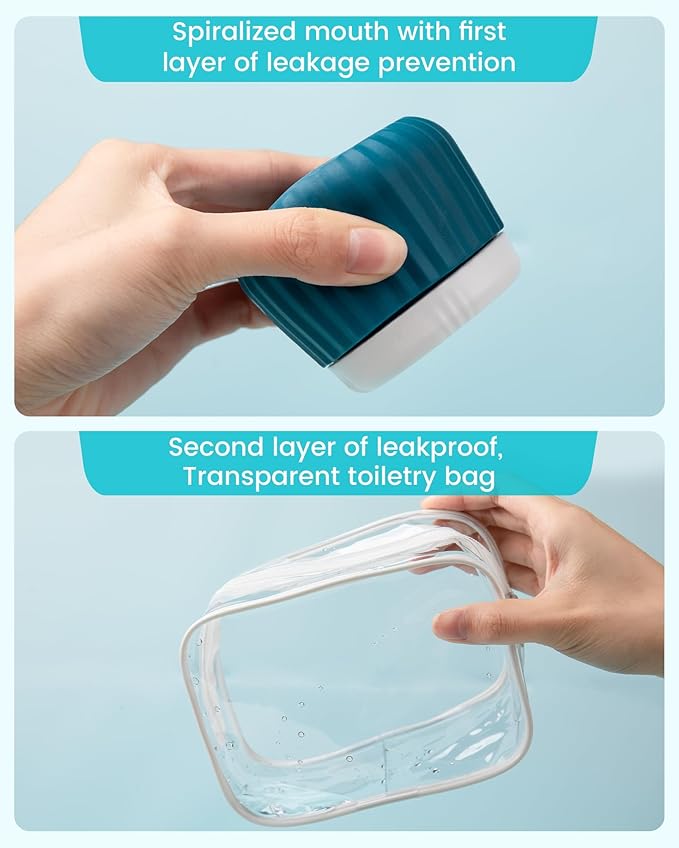 Mrsdry Travel Containers for Toiletries 4 Pack, TSA Approved Travel Size Toiletries, Travel Size Containers, With Clear Bag Leak Proof Silicone Jars, Travel Essentials Creams Jars Carrying Small Items