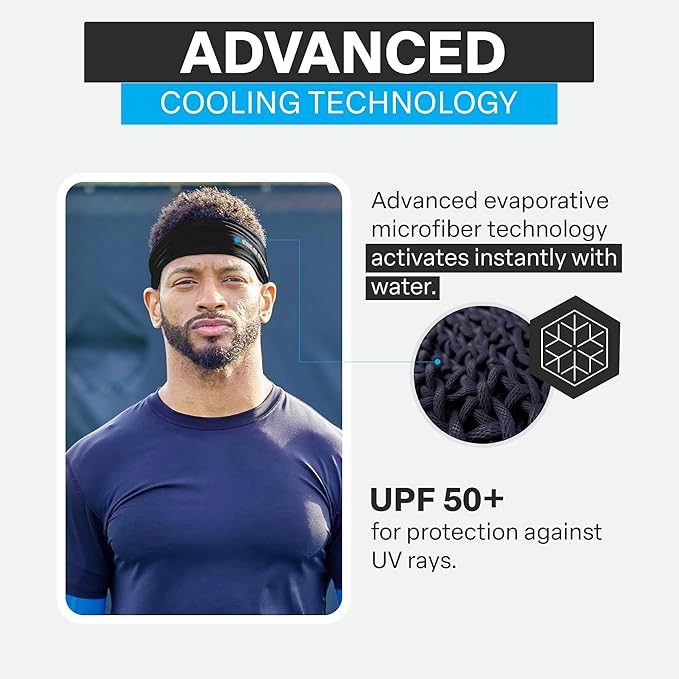 COLD FACTOR Cooling Headband for Women and Men – UPF 50+ Advanced Evaporative Comfort, Instant Cooling Sweatband for Outdoor Sports, Fitness, Yoga, Hiking, Running, and Workout
