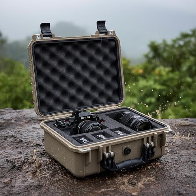 MEIJIA Portable All Weather Waterproof Protective Case,Hard Case,Camera Case With Customized Fit Foam,Fit Use of Drones,Camera,Equipments,Pistols,13.35 x11.63x5.98inches (Desert Tan)